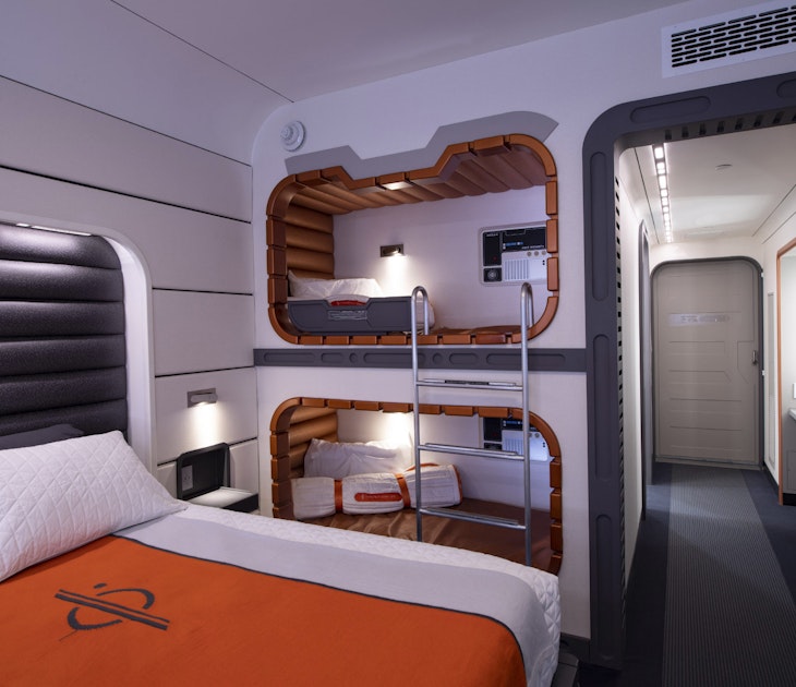In a galaxy far, far away, progress continues on Star Wars: Galactic Starcruiser at Walt Disney World Resort in Lake Buena Vista, Fla., where guests will live aboard a starship for a two-day, two-night immersive adventure. This mock-up of a starship cabin shows the well-appointed accommodations guests will experience during their stay. (David Roark, photographer)